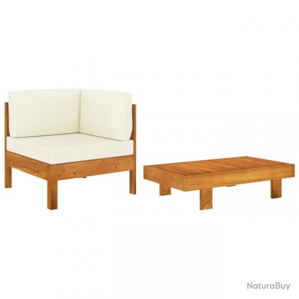 Salon de jardin 2 pcs avec coussins blanc crme Bois d'acacia