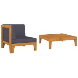 Salon de jardin 2 pcs avec coussins Bois d'acacia solide