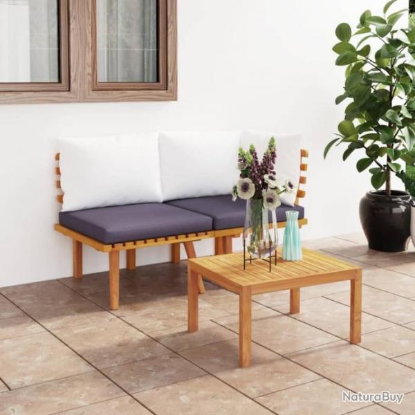 Salon de jardin 2 pcs avec coussins Bois d'acacia solide