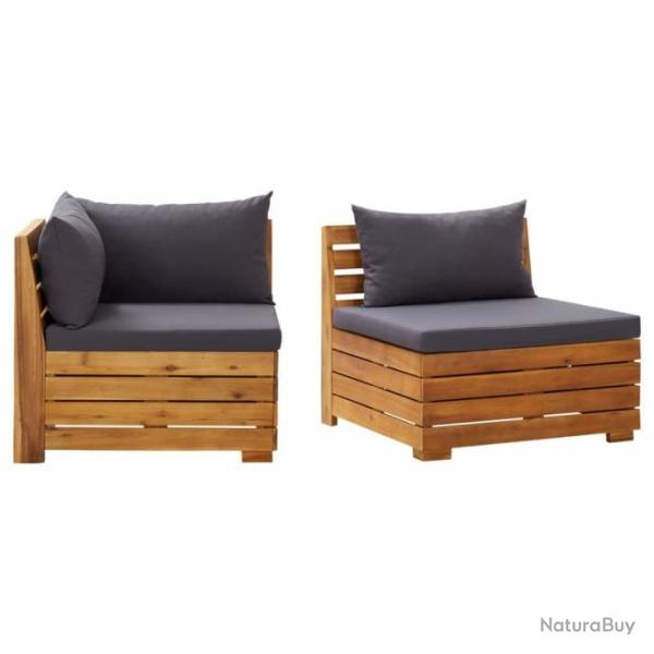 Salon de jardin 2 pcs avec coussins Bois d'acacia solide