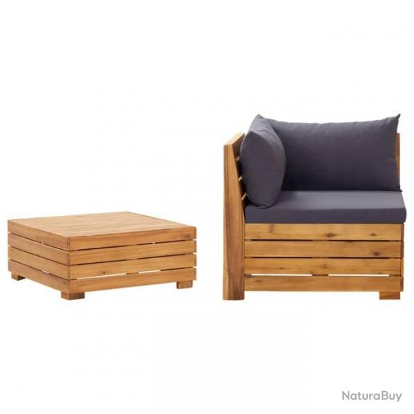 Salon de jardin 2 pcs avec coussins Bois d'acacia solide