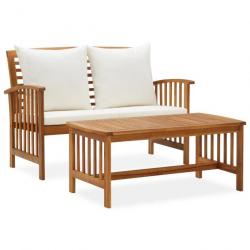 Salon de jardin 2 pcs avec coussins bois d'acacia solide