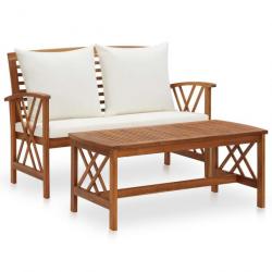 Salon de jardin 2 pcs avec coussins bois d'acacia solide