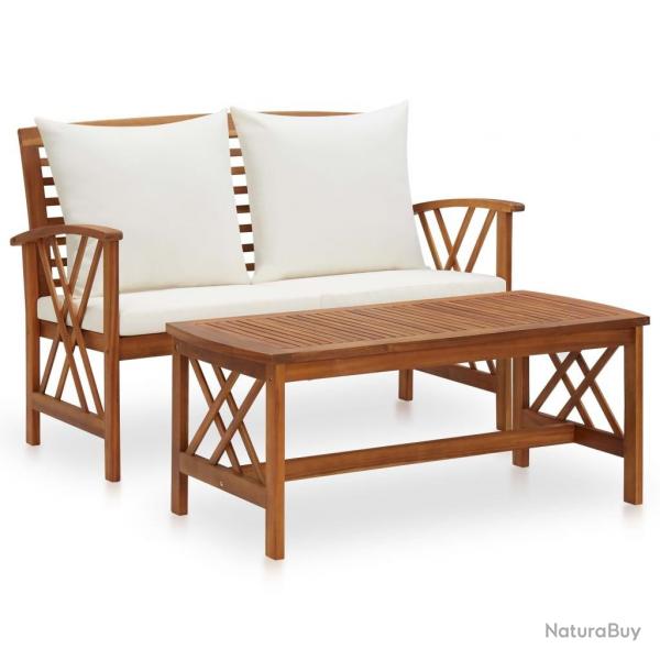 Salon de jardin 2 pcs avec coussins bois d'acacia solide alsavelo