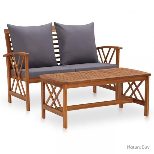 Salon de jardin 2 pcs avec coussins bois d'acacia solide