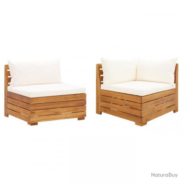 Salon de jardin 2 pcs avec coussins bois d'acacia solide