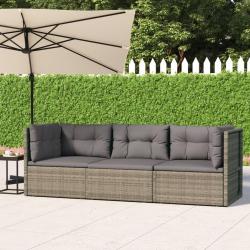 Salon de jardin 3 pcs avec coussins Gris Résine tressée alsavelo