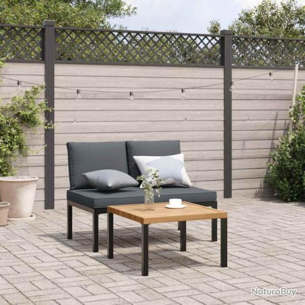 Salon de jardin 2 pcs avec coussins noir aluminium