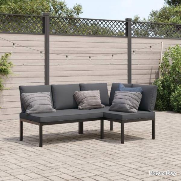 Salon de jardin 2 pcs avec coussins noir aluminium