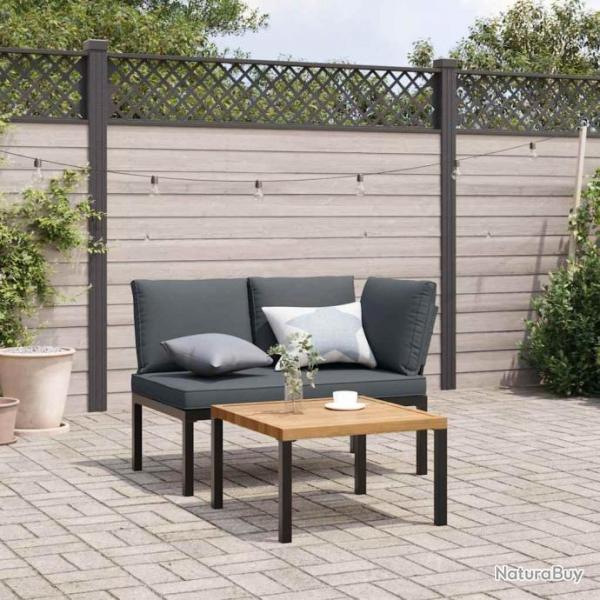 Salon de jardin 2 pcs avec coussins noir aluminium