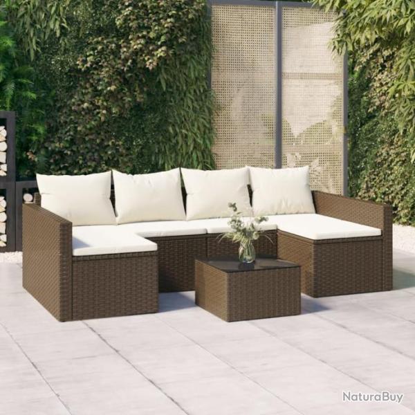 Salon de jardin 2 pcs avec coussins Marron Rsine tresse