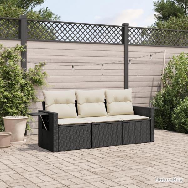 Salon de jardin 3 pcs avec coussins noir rsine tresse alsavelo
