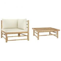 Salon de jardin 2 pcs avec coussins blanc crème Bambou