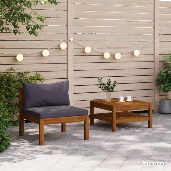 Salon de jardin 2 pcs avec coussins gris fonc Bois d'acacia