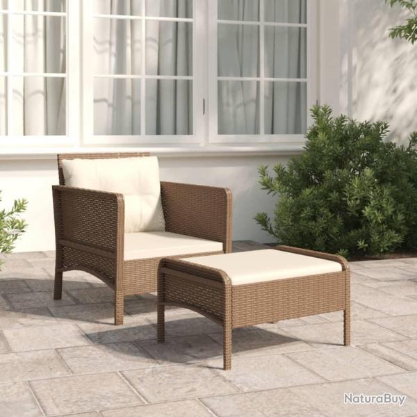 Salon de jardin 2 pcs avec coussins Marron Rsine tresse alsavelo