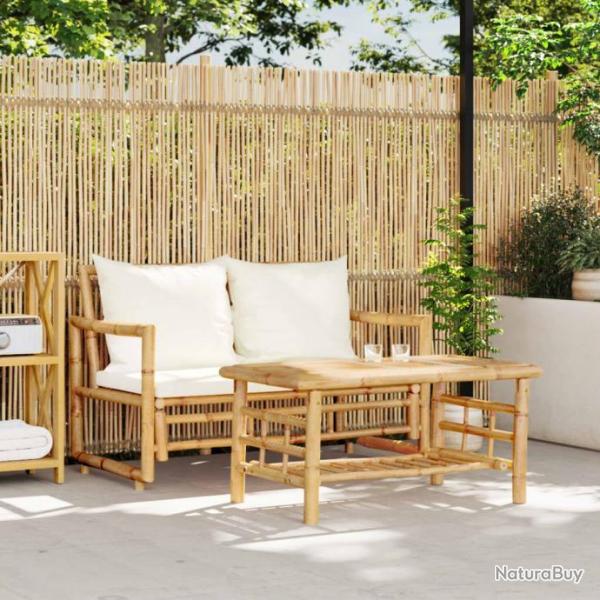 Salon de jardin 2 pcs avec coussins bambou alsavelo