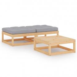 Salon de jardin 3 pcs avec coussins Bois de pin massif alsavelo