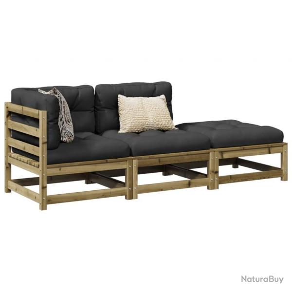 Salon de jardin 3 pcs avec coussins bois de pin imprgn alsavelo