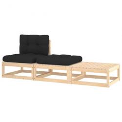 Salon de jardin 3 pcs avec coussins Bois de pin massif alsavelo