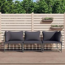 Salon de jardin 3 pcs avec coussins anthracite résine tressée alsavelo