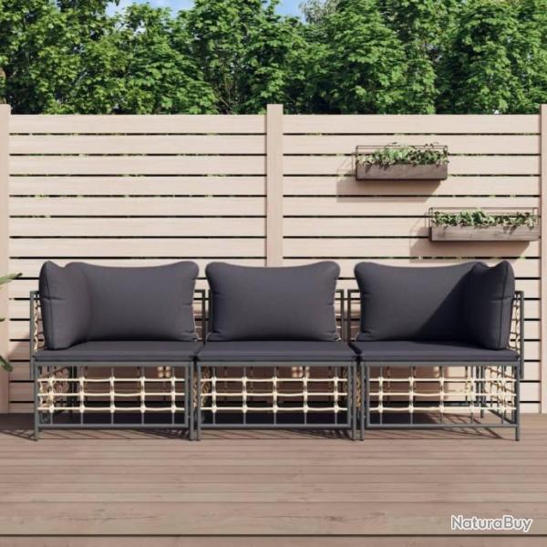 Salon de jardin 3 pcs avec coussins anthracite rsine tresse alsavelo