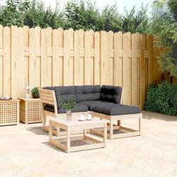 Salon de jardin 3 pcs avec coussins bois de pin massif alsavelo