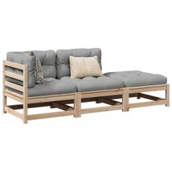 Salon de jardin 3 pcs avec coussins bois de pin massif alsavelo