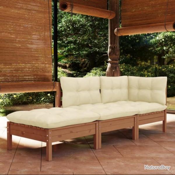 Salon de jardin 3 pcs avec coussins Bois de pin massif alsavelo