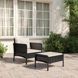 Salon de jardin 2 pcs avec coussins Noir Résine tressée alsavelo