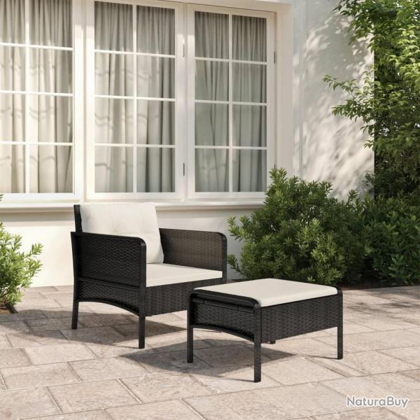 Salon de jardin 2 pcs avec coussins Noir Rsine tresse alsavelo