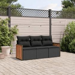 Salon de jardin 3 pcs avec coussins noir résine tressée alsavelo