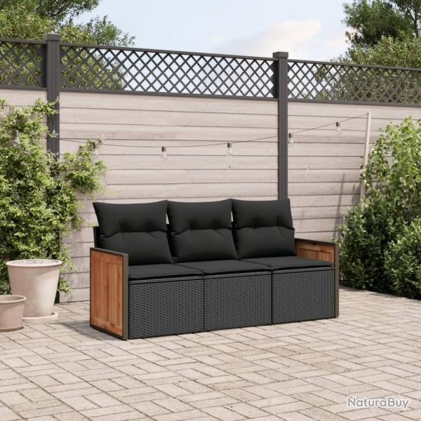 Salon de jardin 3 pcs avec coussins noir rsine tresse alsavelo
