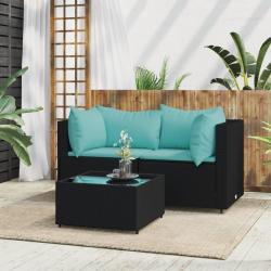 Salon de jardin 3 pcs avec coussins Noir Résine tressée alsavelo