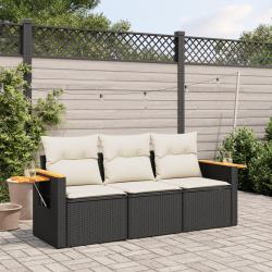 Salon de jardin 3 pcs avec coussins noir résine tressée alsavelo