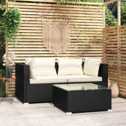 Salon de jardin 3 pcs avec coussins Noir Résine tressée alsavelo