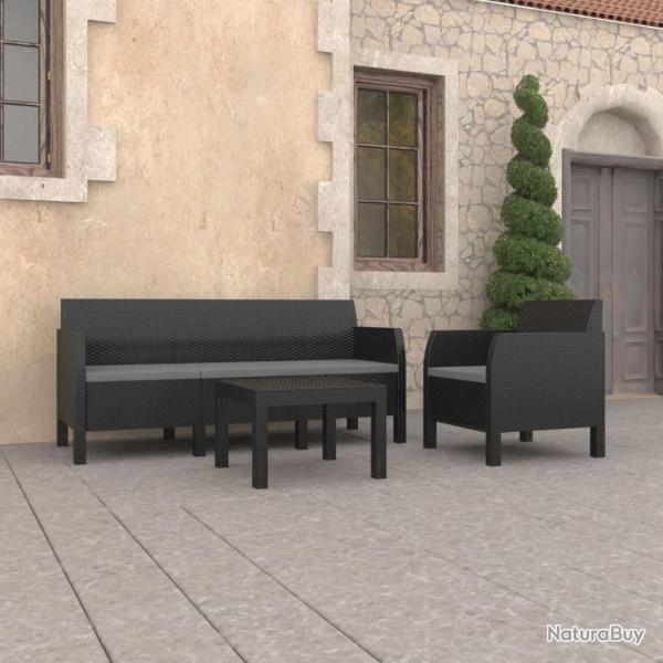 Salon de jardin 3 pcs avec coussins PP Rotin Anthracite alsavelo