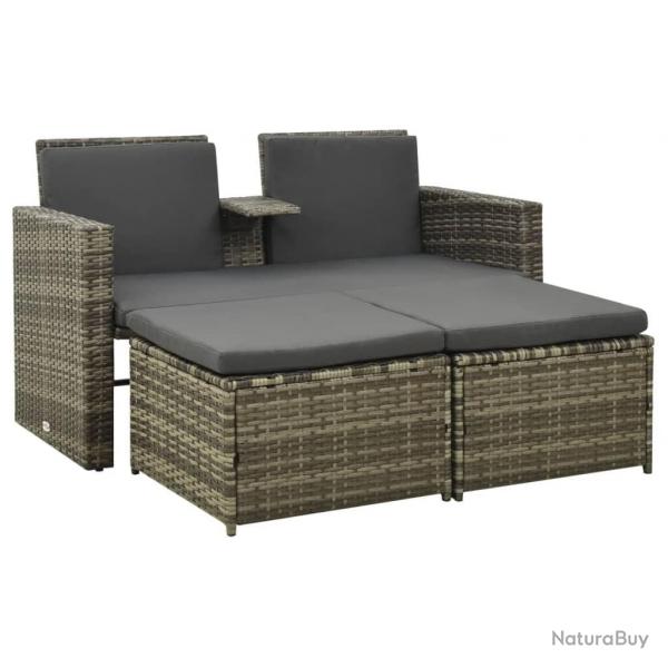 Salon de jardin 3 pcs avec coussins Rsine tresse Gris alsavelo