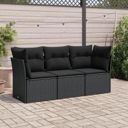 Salon de jardin 3 pcs avec coussins noir résine tressée alsavelo