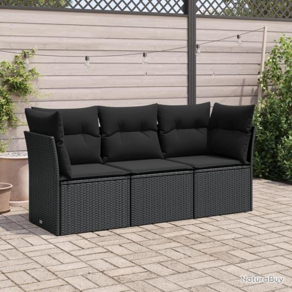 Salon de jardin 3 pcs avec coussins noir rsine tresse alsavelo