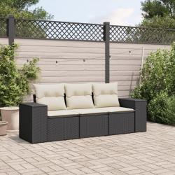 Salon de jardin 3 pcs avec coussins noir résine tressée alsavelo