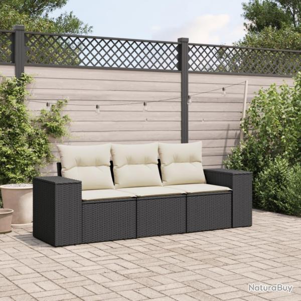 Salon de jardin 3 pcs avec coussins noir rsine tresse alsavelo