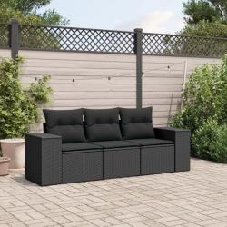 Salon de jardin 3 pcs avec coussins noir résine tressée alsavelo