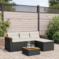 Salon de jardin 3 pcs avec coussins noir résine tressée alsavelo