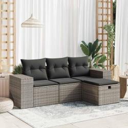Salon de jardin 4 pcs avec coussins gris résine tressée alsavelo