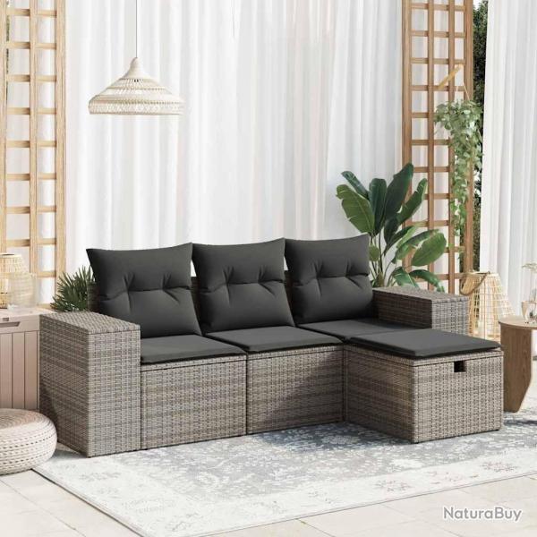 Salon de jardin 4 pcs avec coussins gris rsine tresse alsavelo