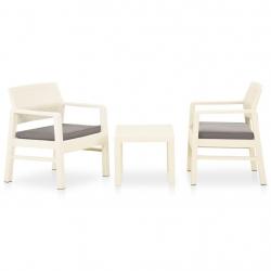 Salon de jardin 3 pcs avec coussins Plastique Blanc alsavelo