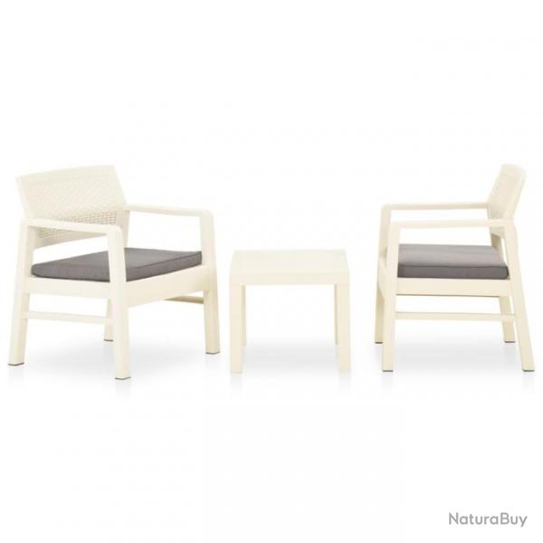 Salon de jardin 3 pcs avec coussins Plastique Blanc