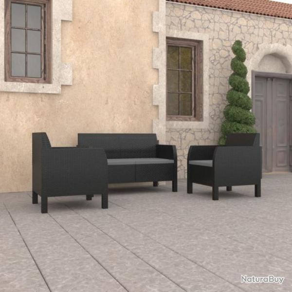 Salon de jardin 3 pcs avec coussins PP Rotin Anthracite