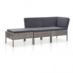 Salon de jardin 3 pcs avec coussins Résine tressée Gris alsavelo
