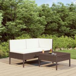 Salon de jardin 3 pcs avec coussins Résine tressée Marron alsavelo